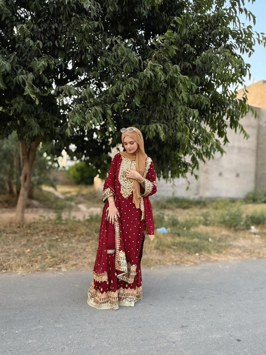 HASEENS SOFT CHIFFON EMBROIDERY GHARARA COLLECTION 2354