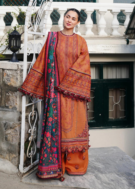 FULLY EMBROIDERED 3PC DHANAK DRESS WITH PRINTED DHANAK SHAWL-DAS5127