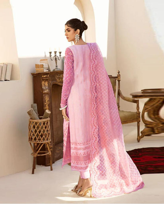 PINK AKBAR ASLAM hand embelished embroidery suit organza designs by aizah store