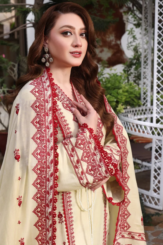 WOOL MARINA 3PC EMBROIDERED DRESS EMBROIDERED SHAWL-DAS/5137