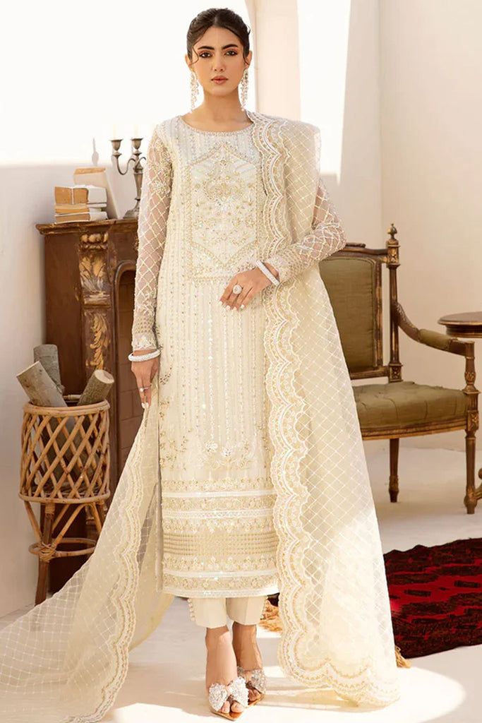 white embroidered unstitched organza dress in pakistan by aizah store 
